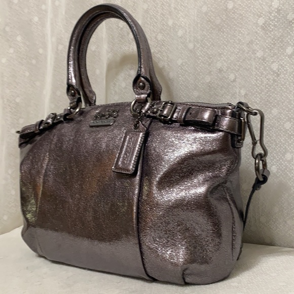 *SOLD*Coach Sophia Madison Metallic Gunmetal Leather Satchel - Picture 3 of 16
